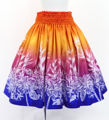 Hula Blouse & Pa'u Set-Up with Hawaiian Flower Print / Luxury Collection / J3222-3