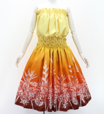 Hula Blouse & Pa'u Set-Up with Hawaiian Flower Print / Luxury Collection / J3222-4