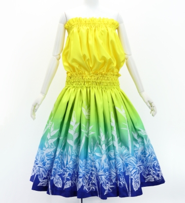 Hula Blouse & Pa'u Set-Up with Hawaiian Flower Print / Luxury Collection / J3222-5