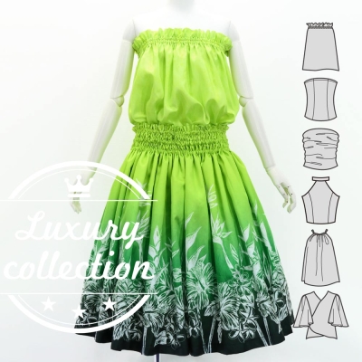 Hula Blouse & Pa'u Set-Up with Hawaiian Flower Print / Luxury Collection / J3222-6