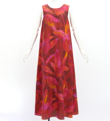 Hula Long Koshibo Dress with Ginger Print / Luxury Collection / Red / J3223-2