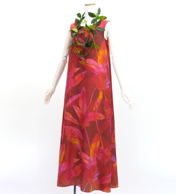 Hula Long Koshibo Dress with Ginger Print / Luxury Collection / Red / J3223-2