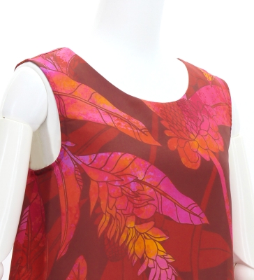 Hula Long Koshibo Dress with Ginger Print / Luxury Collection / Red / J3223-2