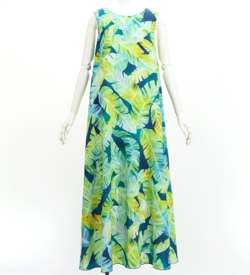 Hula Long Koshibo Dress with Banana Leaf  Print / Luxury Collection / Green / J3223-3