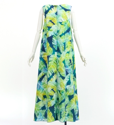 Hula Long Koshibo Dress with Banana Leaf  Print / Luxury Collection / Green / J3223-3