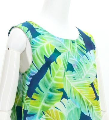 Hula Long Koshibo Dress with Banana Leaf  Print / Luxury Collection / Green / J3223-3