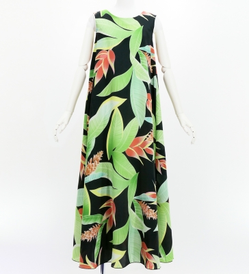 Hula Long Koshibo Dress with Heliconia Print / Luxury Collection / Black / J3223-4