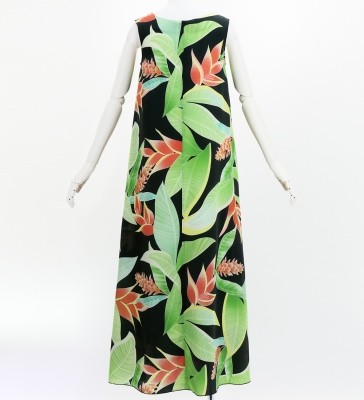 Hula Long Koshibo Dress with Heliconia Print / Luxury Collection / Black / J3223-4