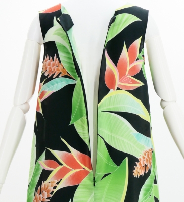 Hula Long Koshibo Dress with Heliconia Print / Luxury Collection / Black / J3223-4