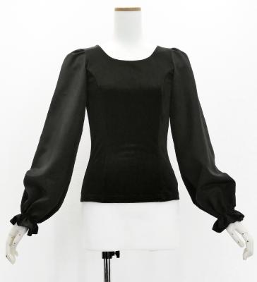 Hula Long Sleeve Blouse with Velvet / Black / J3224bk