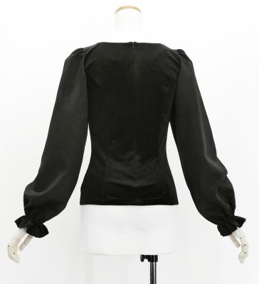 Hula Long Sleeve Blouse with Velvet / Black / J3224bk