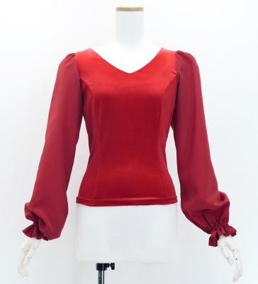 Hula Long Sleeve Blouse with Velvet / Dark Red 2 / J3224drd2