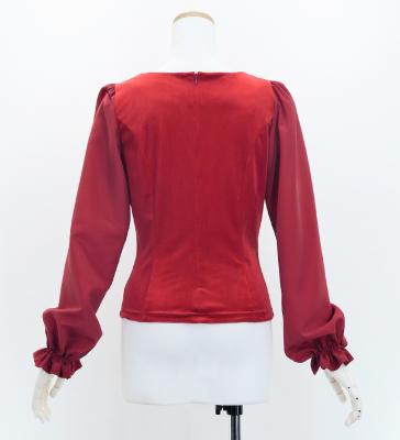 Hula Long Sleeve Blouse with Velvet / Dark Red 2 / J3224drd2