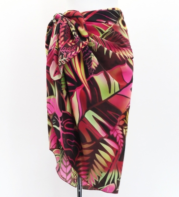 Hula Short Pareo / Hawaiian Leaf / Wine / J3225-1
