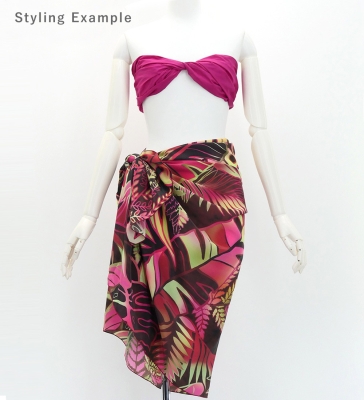 Hula Short Pareo / Hawaiian Leaf / Wine / J3225-1
