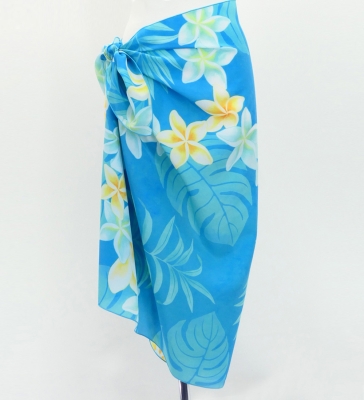 Hula Short Pareo / Plumeria Lei / Light Blue / J3225-7