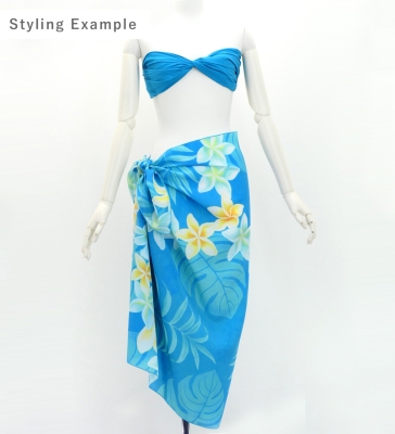 Hula Short Pareo / Plumeria Lei / Light Blue / J3225-7