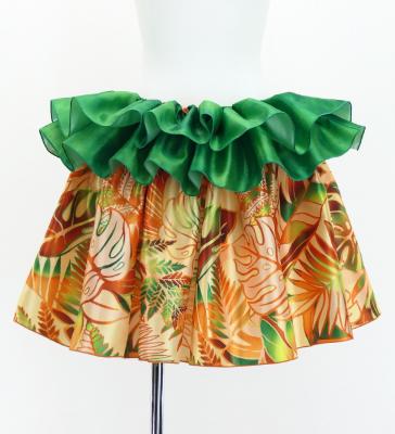 Tahitian Shantung Skirt with Hawaiian Leaf Print / Luxury Collection / Orange / J3226-10