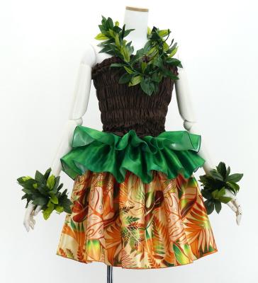 Tahitian Shantung Skirt with Hawaiian Leaf Print / Luxury Collection / Orange / J3226-10