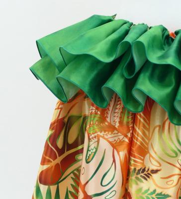Tahitian Shantung Skirt with Hawaiian Leaf Print / Luxury Collection / Orange / J3226-10