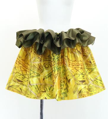 Tahitian Shantung Skirt with Leaf Lei & Kahiko Print / Luxury Collection / Yellow / J3226-12
