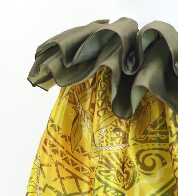 Tahitian Shantung Skirt with Leaf Lei & Kahiko Print / Luxury Collection / Yellow / J3226-12