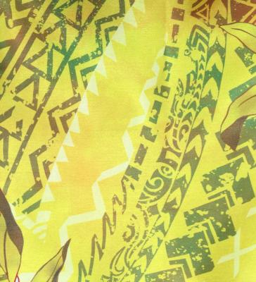 Tahitian Shantung Skirt with Leaf Lei & Kahiko Print / Luxury Collection / Yellow / J3226-12