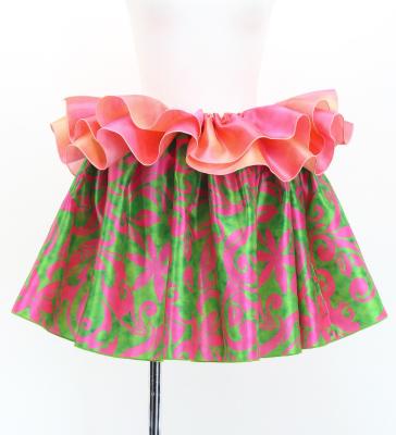 Tahitian Shantung Skirt with Kahiko&Tiare Print / Luxury Collection / Green & Pink / J3226-13