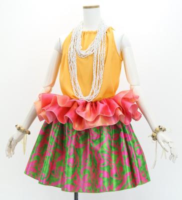 Tahitian Shantung Skirt with Kahiko&Tiare Print / Luxury Collection / Green & Pink / J3226-13