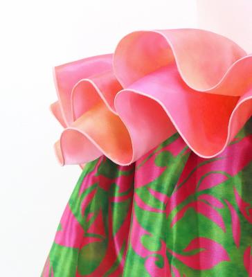 Tahitian Shantung Skirt with Kahiko&Tiare Print / Luxury Collection / Green & Pink / J3226-13