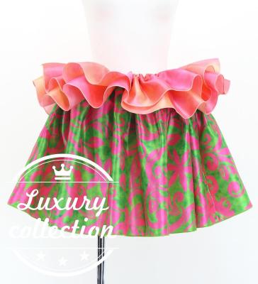 Tahitian Shantung Skirt with Kahiko&Tiare Print / Luxury Collection / Green & Pink / J3226-13