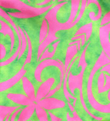 Tahitian Shantung Skirt with Kahiko&Tiare Print / Luxury Collection / Green & Pink / J3226-13