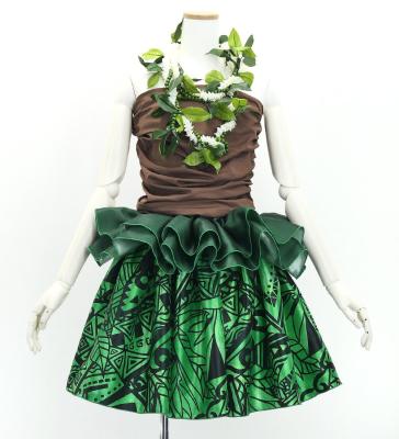 Tahitian Shantung Skirt with Kahiko & Strelitzia Print / Luxury Collection / Green / J3226-15