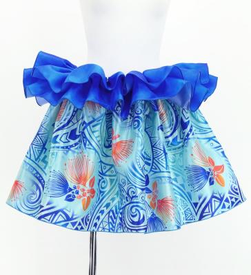 Tahitian Shantung Skirt with Kahiko & Lehua Print / Luxury Collection / Light Blue / J3226-17