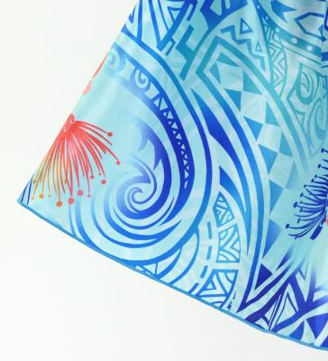 Tahitian Shantung Skirt with Kahiko & Lehua Print / Luxury Collection / Light Blue / J3226-17
