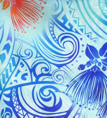 Tahitian Shantung Skirt with Kahiko & Lehua Print / Luxury Collection / Light Blue / J3226-17