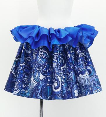 Tahitian Shantung Skirt with Hawaiian motifs Print / Luxury Collection / Navy / J3226-18