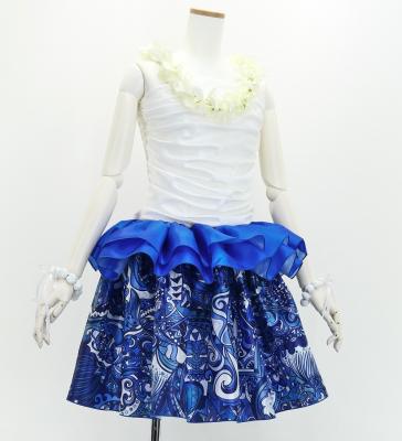 Tahitian Shantung Skirt with Hawaiian motifs Print / Luxury Collection / Navy / J3226-18