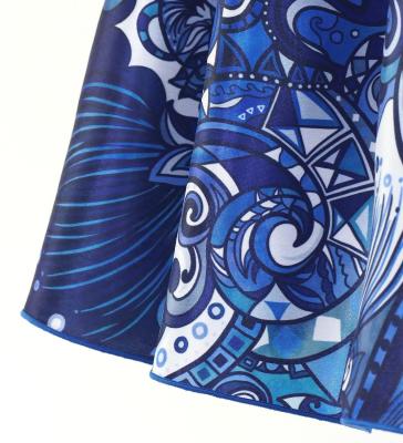 Tahitian Shantung Skirt with Hawaiian motifs Print / Luxury Collection / Navy / J3226-18
