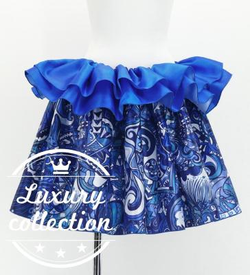 Tahitian Shantung Skirt with Hawaiian motifs Print / Luxury Collection / Navy / J3226-18