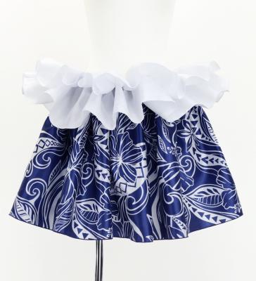 Tahitian Shantung Skirt with Kahiko & Hibiscus Print / Luxury Collection / Navy / J3226-19