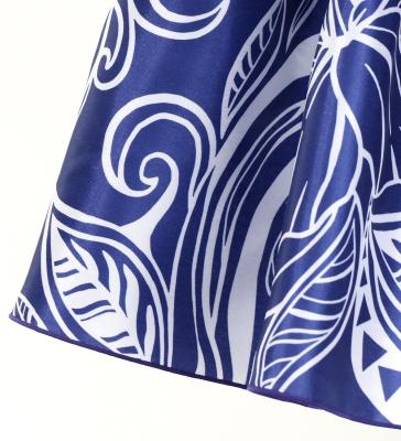 Tahitian Shantung Skirt with Kahiko & Hibiscus Print / Luxury Collection / Navy / J3226-19