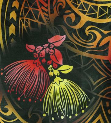 Tahitian Shantung Skirt with Kahiko & Lehua Print / Luxury Collection / Black / J3226-3
