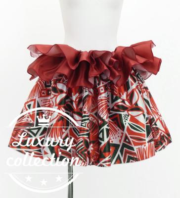 Tahitian Shantung Skirt with Kahiko & Lehua Print / Luxury Collection / Red & Black / J3226-4