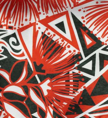 Tahitian Shantung Skirt with Kahiko & Lehua Print / Luxury Collection / Red & Black / J3226-4