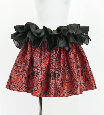 Tahitian Shantung Skirt with Kahiko & Moana Print / Luxury Collection / Red / J3226-5