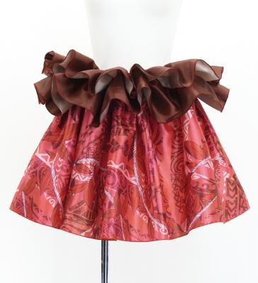 Tahitian Shantung Skirt with Leaf Lei & Kahiko Print / Luxury Collection / Red / J3226-6