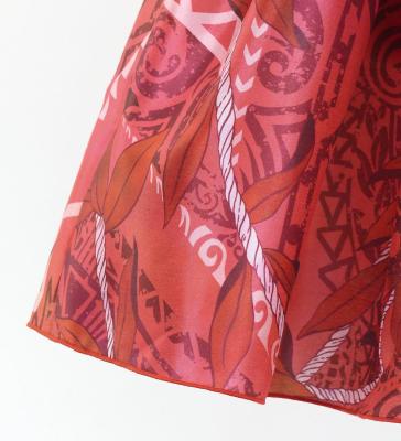Tahitian Shantung Skirt with Leaf Lei & Kahiko Print / Luxury Collection / Red / J3226-6
