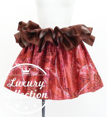Tahitian Shantung Skirt with Leaf Lei & Kahiko Print / Luxury Collection / Red / J3226-6