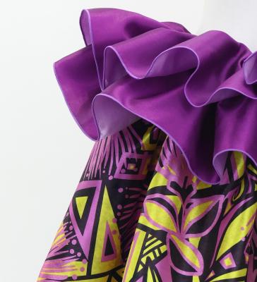 Tahitian Shantung Skirt with Kahiko & Lehua Print / Luxury Collection / Pink & Yellow / J3226-7
